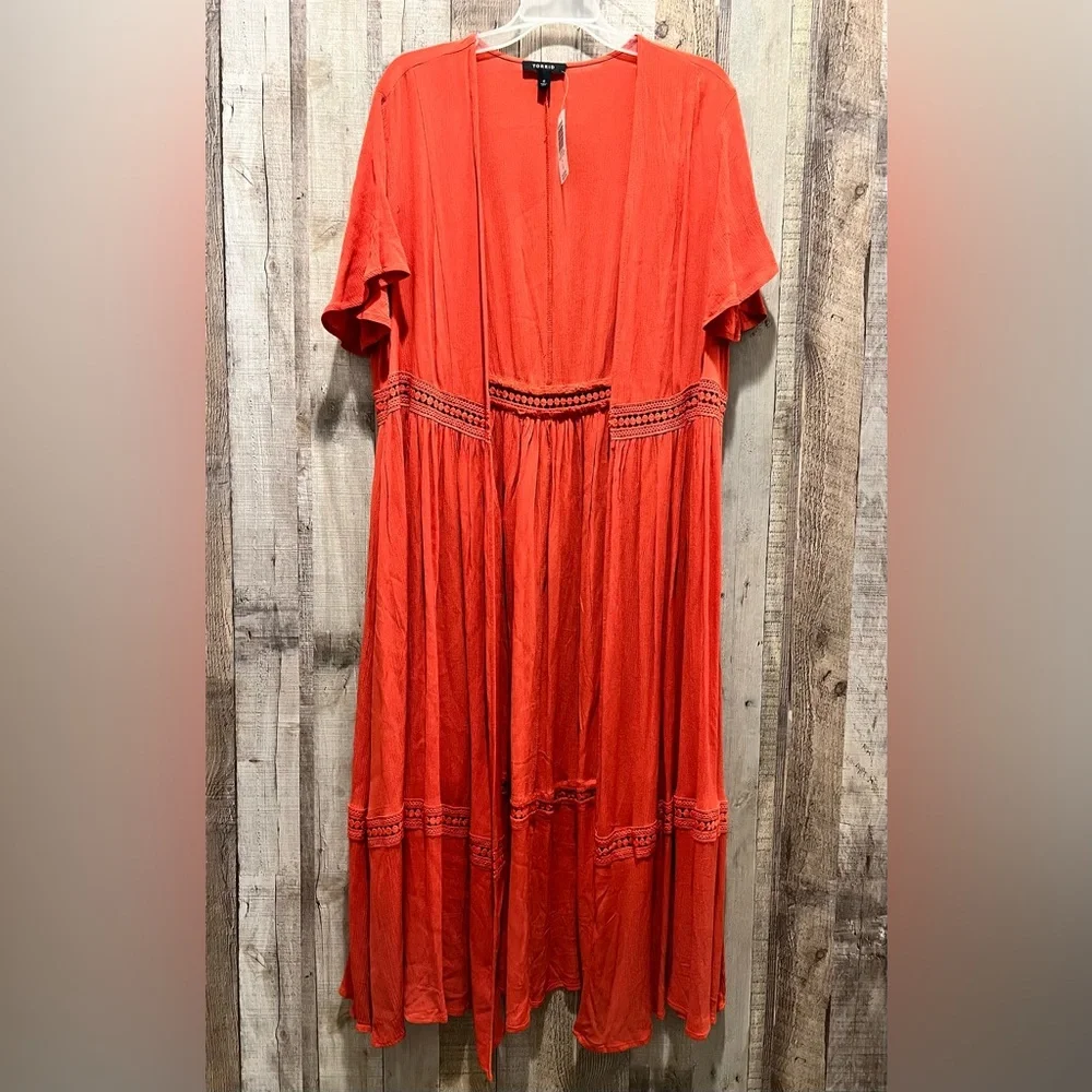 NWT Torrid Orange Gauze Duster Kimono Size 0 - Picture 2 of 7
